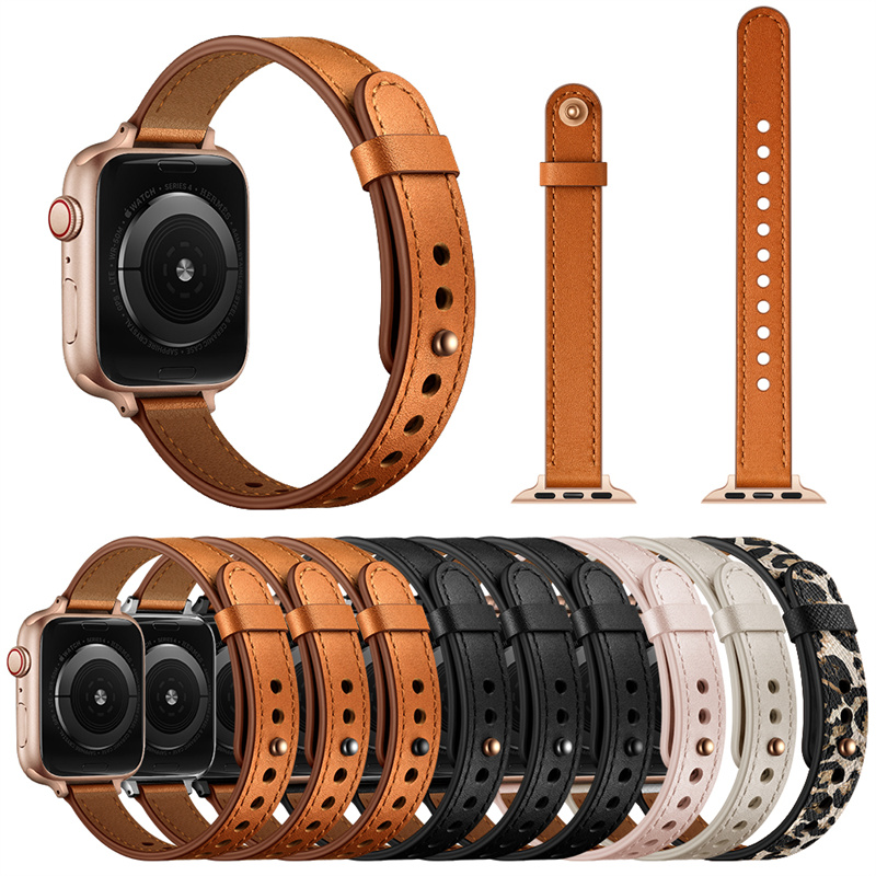 CBIW439 Adjustable Loop Genuine Leather Bands Replacement Strap For  Apple Watch SE 7 6 5 4 3 2 1
