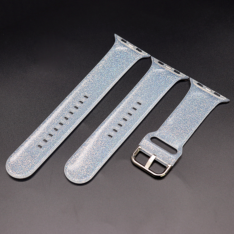 CBIW441 Sangle de silicone de paillettes transparentes de mode pour les bandes de montre Apple
