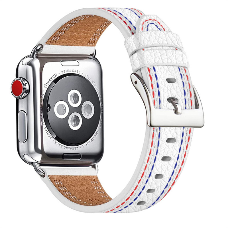 CBIW451 مصمم من الجلد الفاخرة Watchband ل Apple Watch Series 7 6 5 4 3 SE Watch Leather Strap Band