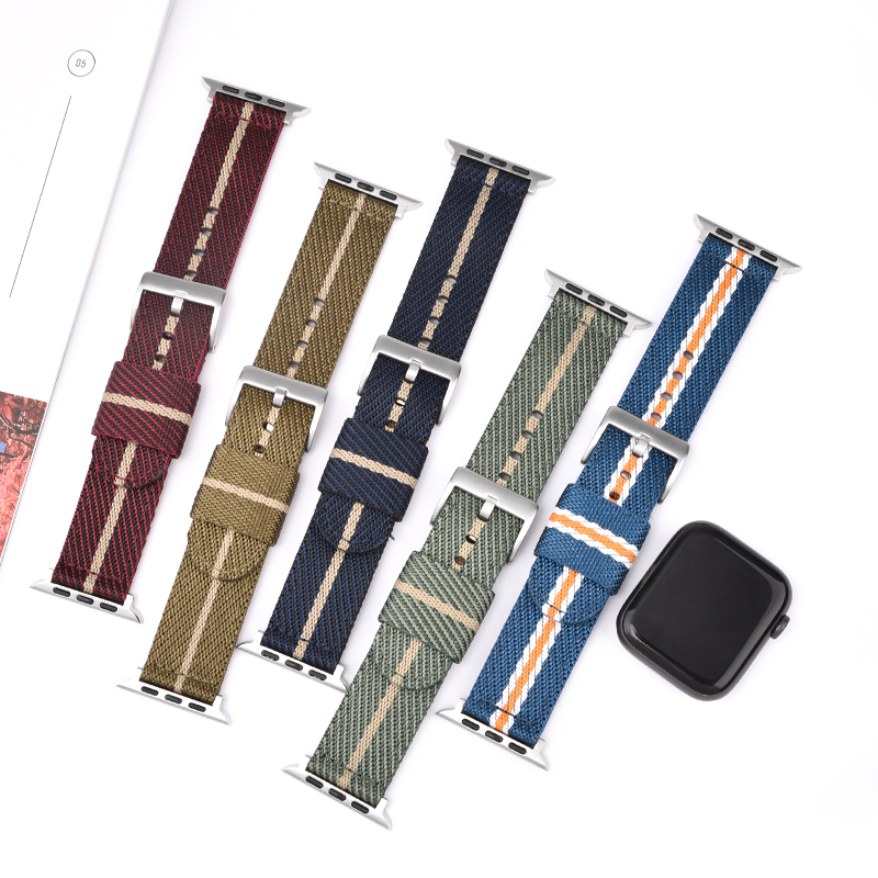 CBIW463 Black Silver Watch-Schnalle NATO-Uhr-Uhr-Band gewebt Nylonband für Apple Watch-Serie 7 6 5 4 3 2 1