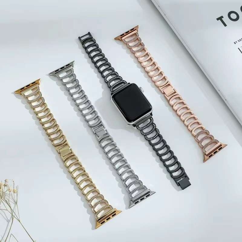 CBIW491 Bling Diamond Alloy Metal Watch Bands for Apple Watch Series 7 SE 6 5 4 3 2 1