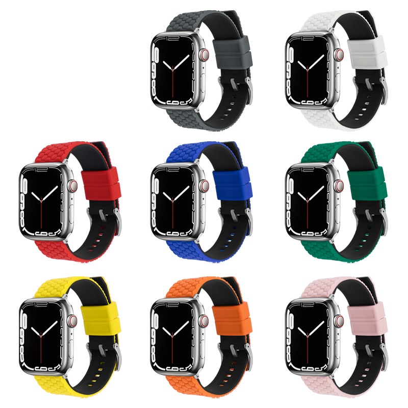 CBIW499 Apple Watch için Çift Renkli Kauçuk Silikon Saat Bantları 38 42 40 44 41 45 mm