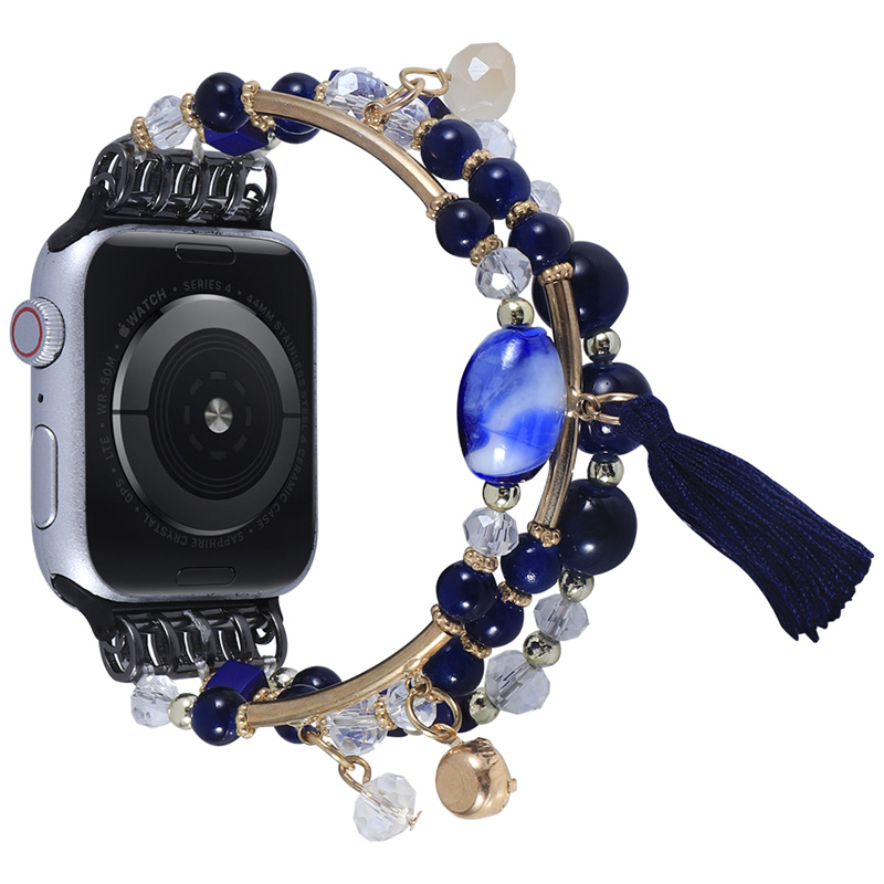 CBIW507 Correa de brazalete con cuentas de joyas elásticas de moda hecha a mano para Apple Watch