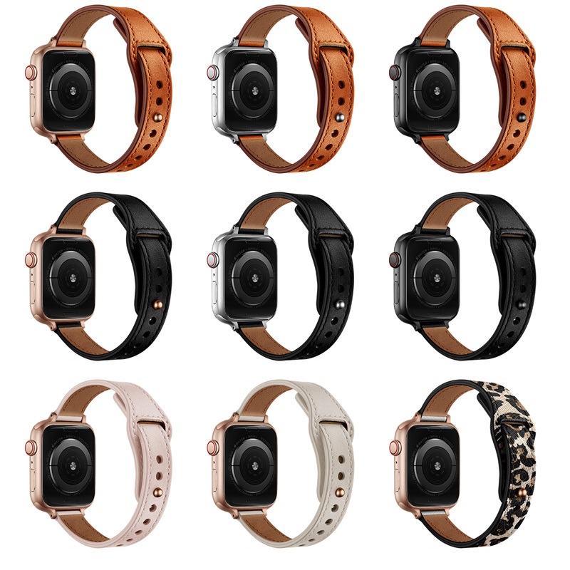 CBIW510 Einstellbarer Loop Echtes Leder -Uhrenband für Apple Watch Serie 7 SE 6 5 4 3 2 1