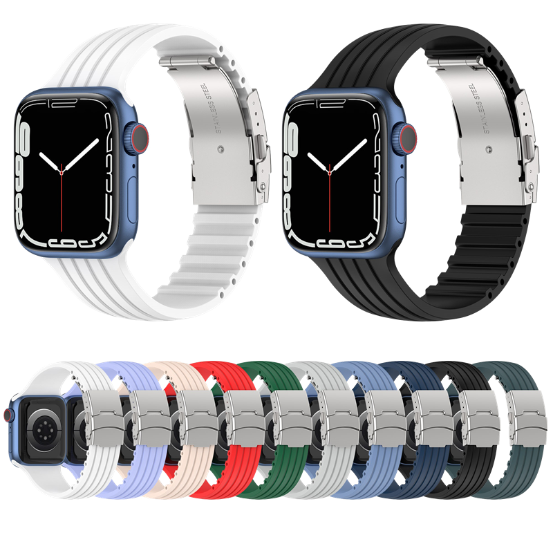 CBIW519 Bande di orologi in silicone con fibbia pieghevole per Apple Watch Ultra 49mm Series 8/7/6/5/4/3