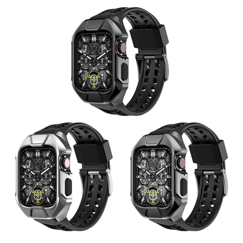 CBIW539 Men Luxury Watch Silicone Strap مع Case for Apple Watch Series 8 7 6 5 4 Band 44mm 45mm