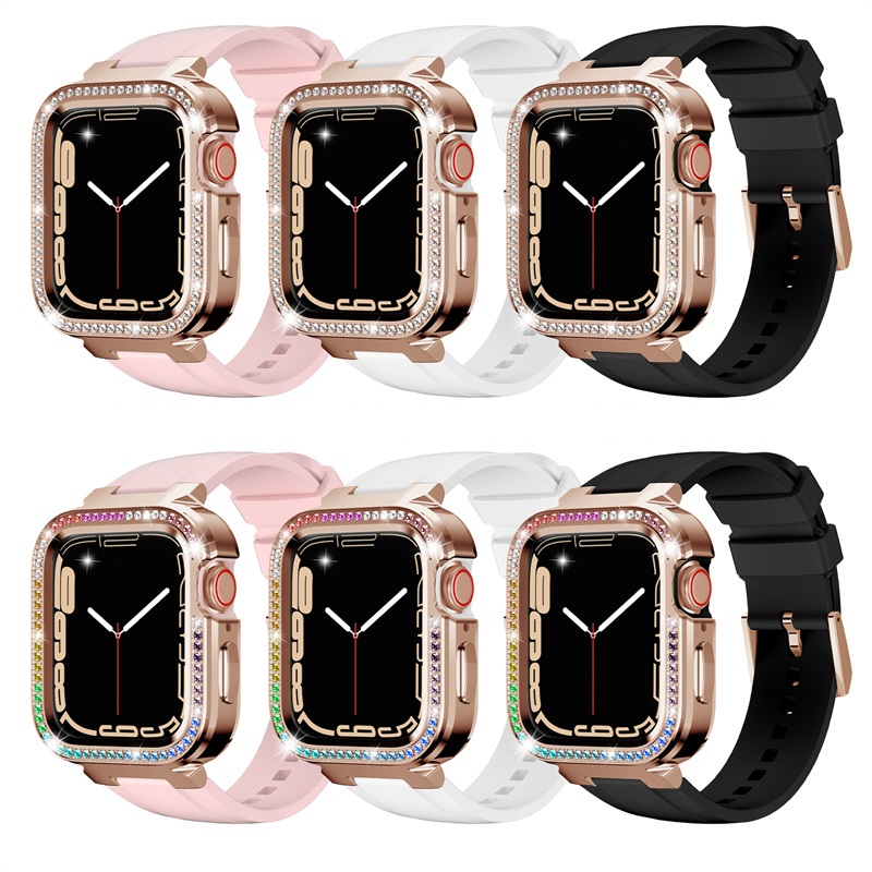 CBIW544 럭셔리 다이아몬드 금속 시계 케이스 실리콘 스트랩 밴드 Apple Watch 40/41mm