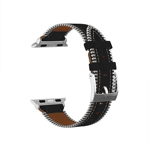 CBIW67 Bracelet de montre en cuir véritable avec fermeture à glissière pour Apple Watch 38mm 42mm 40mm 44mm