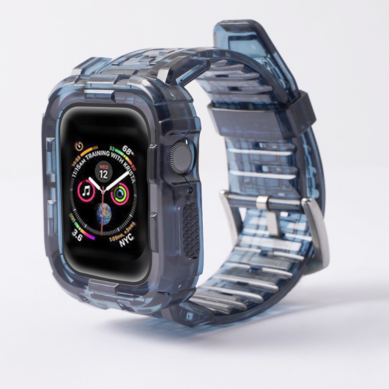 CBIW98 Bracelet de montre en TPU transparent pour bracelet en silicone Apple Watch avec étui de protection