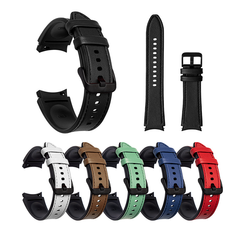 CBSGW-17 TrendyBay Echtes Leder Silikon Uhrenarmband für Samsung Uhr 4 44mm 40mm Galaxi Watch4 42mm 46mm Gurt