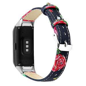 CBSW43 Flower Printed Leather Watch Band For Samsung Galaxy Fit R370