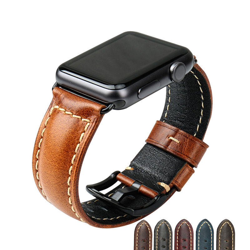 CBUW01 Correa de pulsera de reloj de cuero de cera de aceite para Apple Watch 38 mm 40 mm 42 mm 44 mm