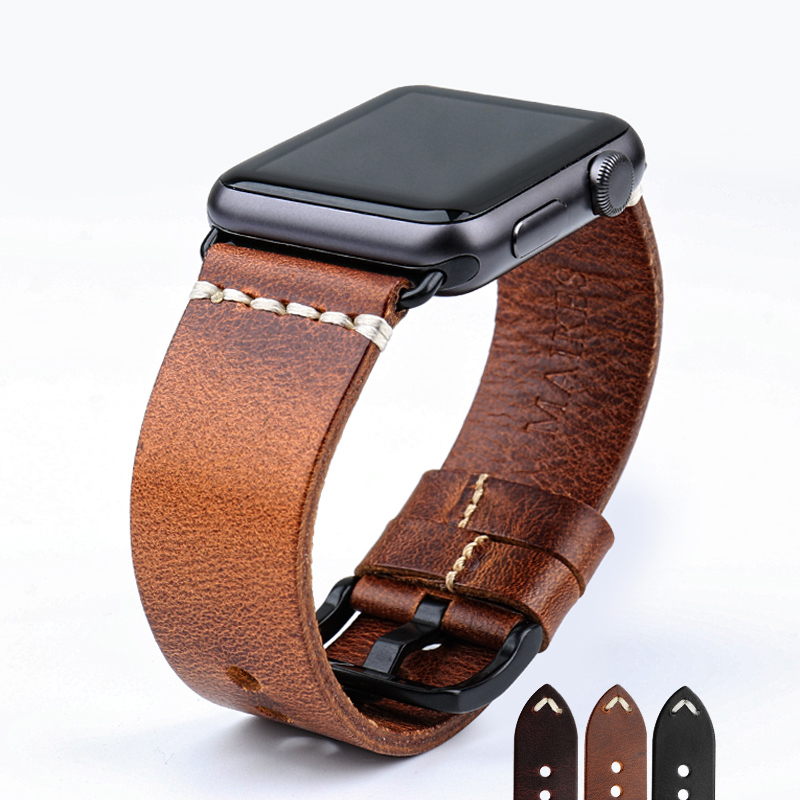 CBUW06 Vintage Oil Wax Leather Watch Strap For Apple Watch