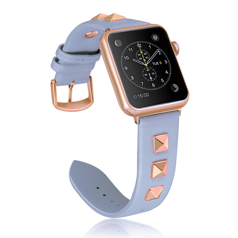 CBWB69 Trendybay Fashion Rivet Genuine Leather Replacement Strap For Apple Watch