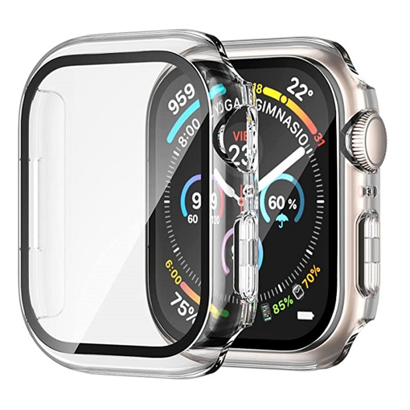 CBWC24 Pantalla de vidrio templado Protector PC duro Cubierta protectora Caso de reloj para Apple Watch Series 8 41 mm 45 mm