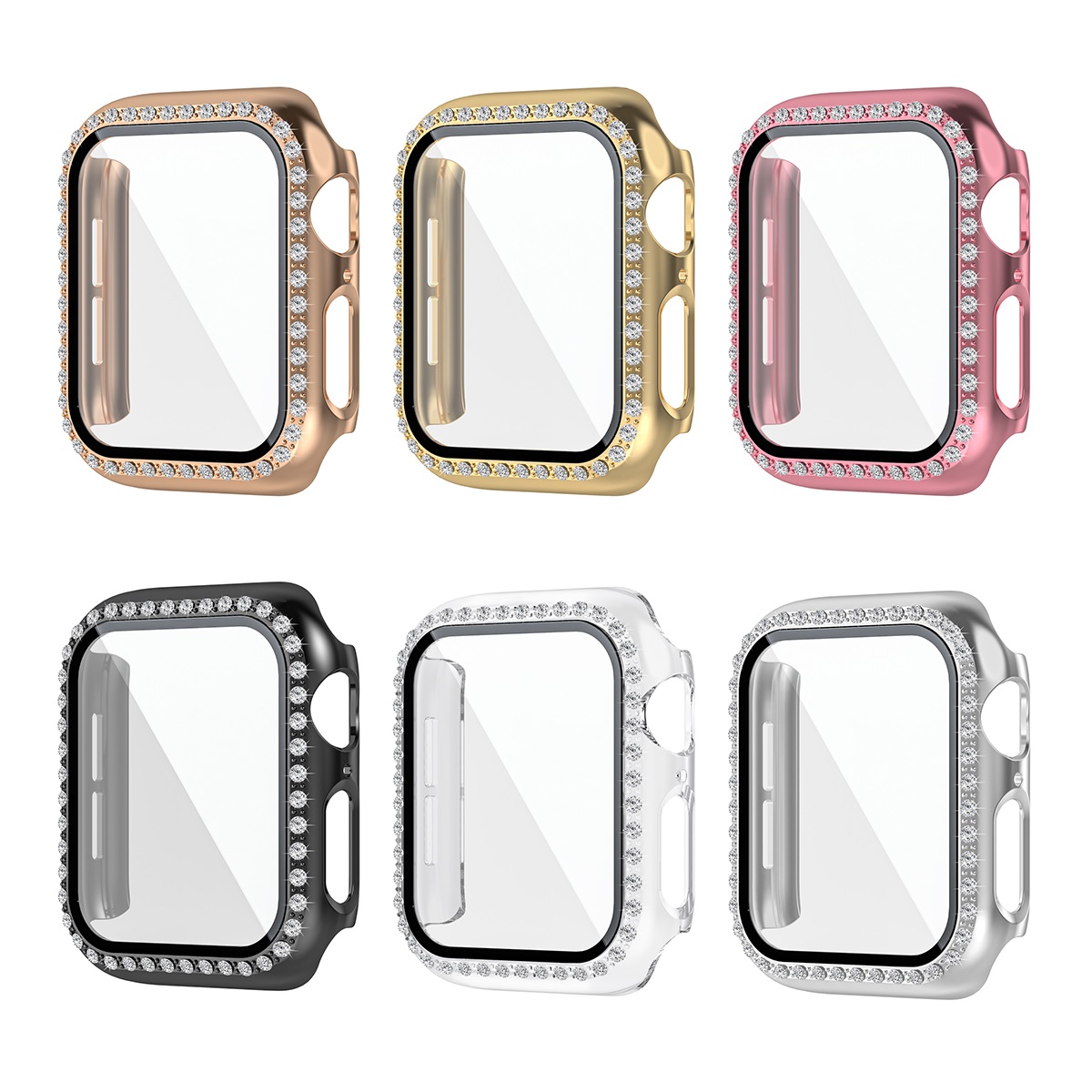 CBWC9 Luxe Bling Diamond Glass Screen Protector Smart Watch Case voor Apple Watch Bumper Cover voor Iwatch Series 6 5 4 3 SE