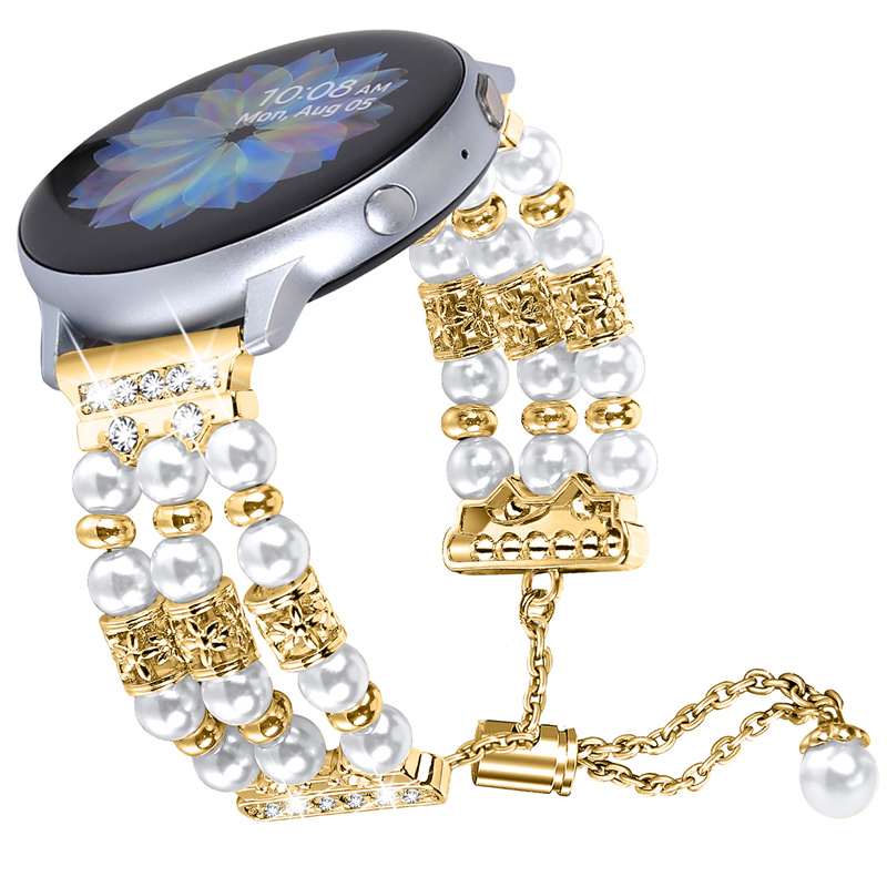 CBWT28 Hurtownia Women 20 mm moda perłowa biżuteria z koralikami Smart Watch Pass do Samsung Galaxy Active 2 44 mm 40 mm zegarek 42 mm