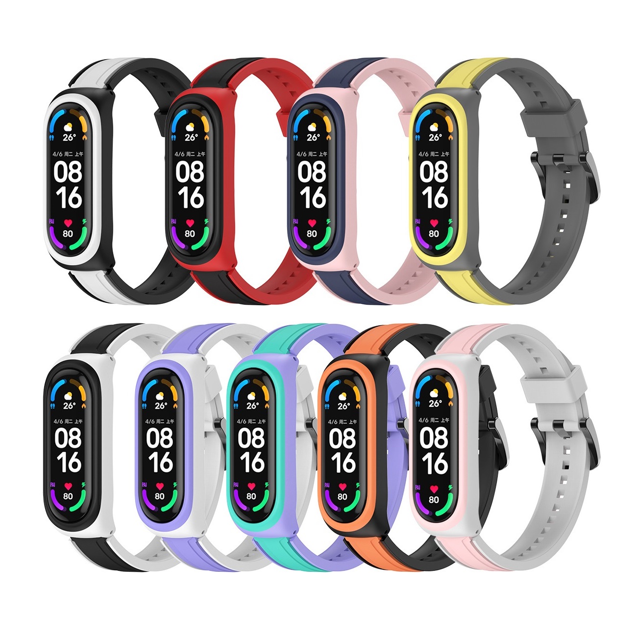 Bandes de silicone à double couleur CBXM-T03 pour la bande Xiaomi MI 6 5 4 3 Bracelet de montre intelligente