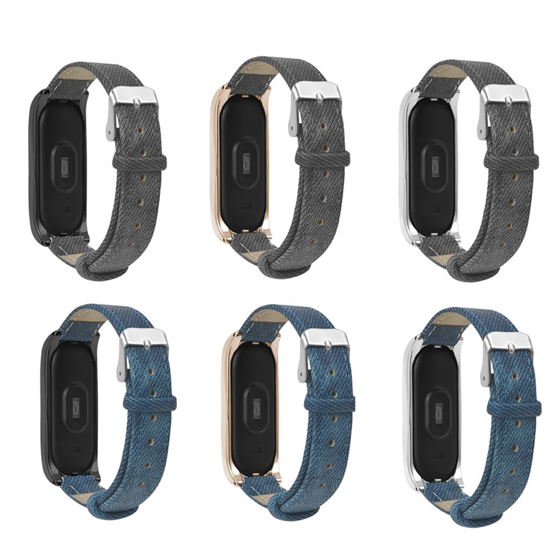 CBXM02 Trendybay Metal + lederen denim sport horlogebandje voor Xiaomi Mi Band 3
