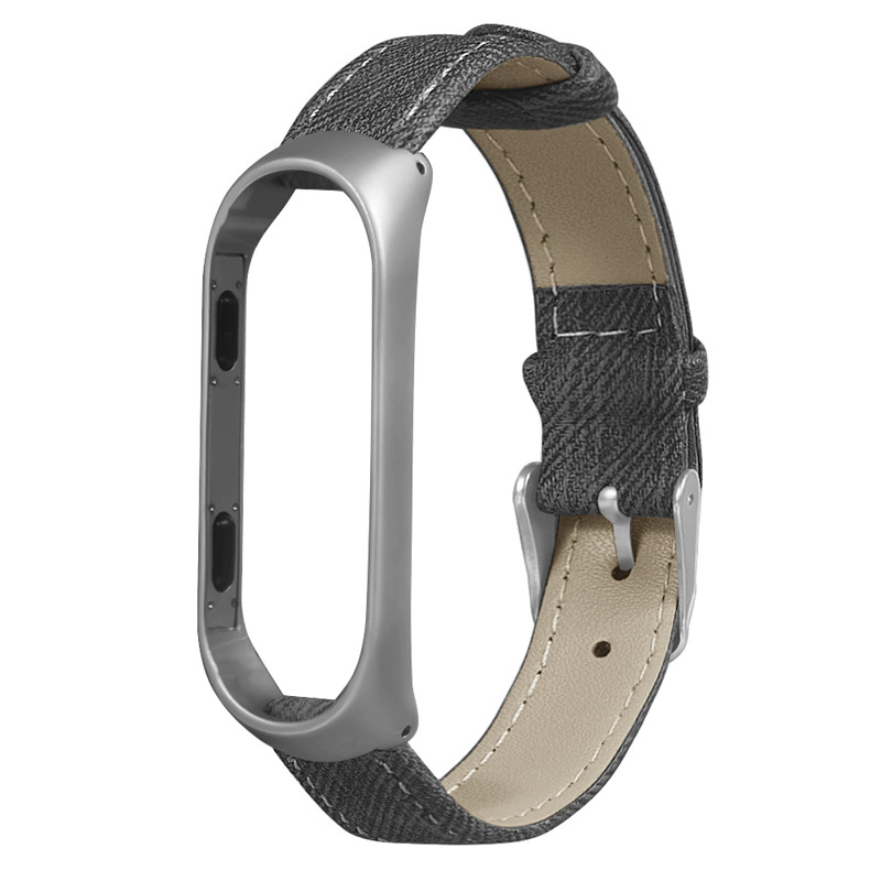 CBXM04 Trendybay Denim en cuir + Bracelet de montre en métal Bracelet de remplacement pour Xiaomi Mi Band 3