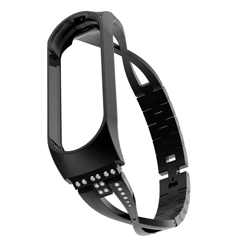 CBXM366 X-shaped Rhinestone Stainless Steel Watch Strap For Xiaomi Mi Band 3