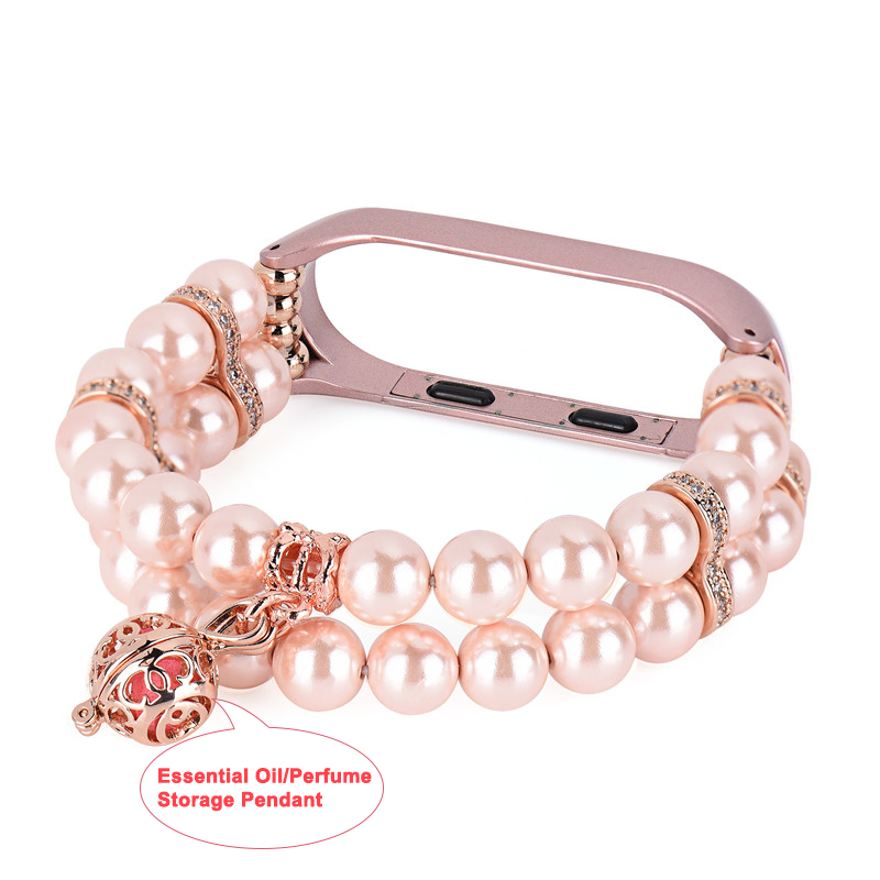 CBXM414 Women Pearl Jewelry Watch Strap For Xiaomi Mi Band 4 3 With Perfume Storage Pendant