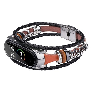 CBXM453 Fashion Leather Beading Bracelet Watch Strap For Xiaomi Mi Band 3/4