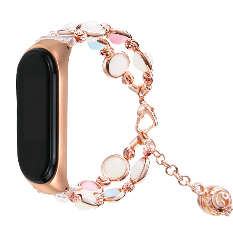 CBXM555 Luxury Luminous Beaded Agate Jewelry Strap For Xiaomi Mi Band 5 Bracelet