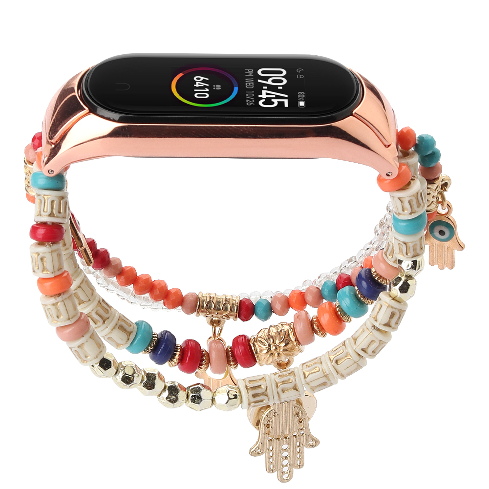 CBXM577 Kobiety Elastyczna Biżuteria z koralikami Pasek zegarkowy dla Xiaomi MI Band 6 5 4 3 Bransoletka