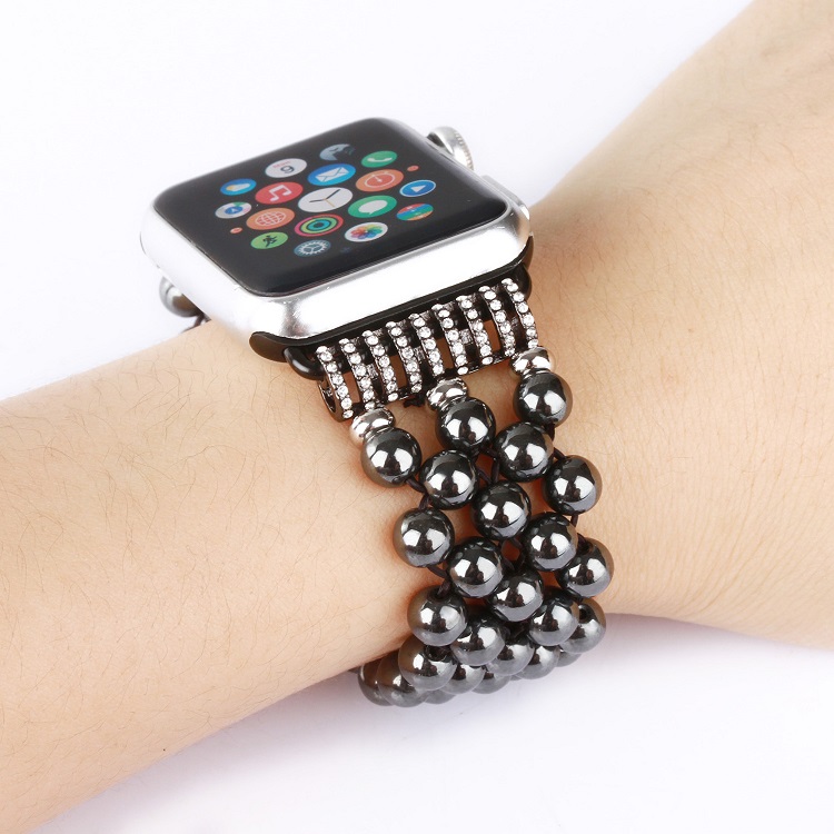 Fashionable Black Beaded Agate iWatch Band