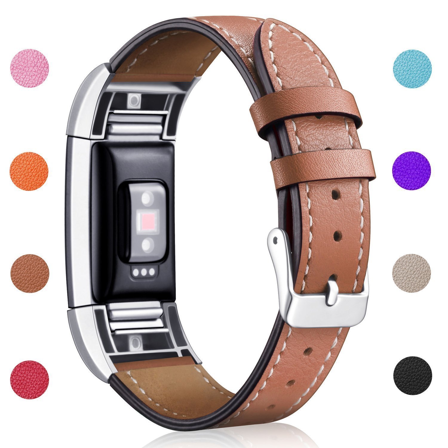 Fitbit Charge 2 Classic Genuine Leather Wristband With Metal Connectors