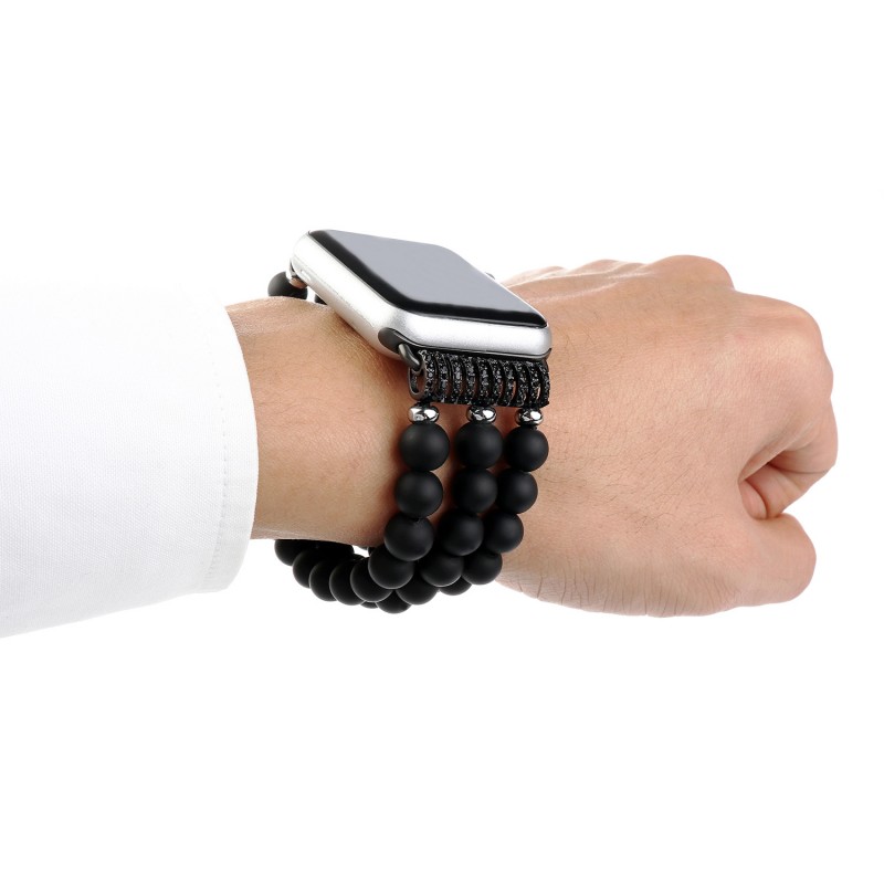 Handmade Black Agate Beads Elastic Band Watch Strap