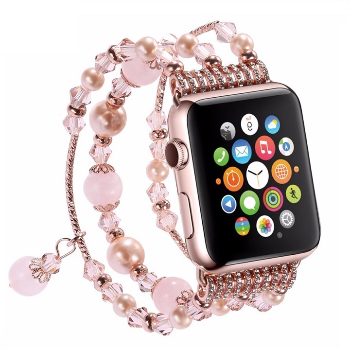 Lujo decorado mujeres artesanales joyas ágata piedra reemplazo de Apple reloj correas