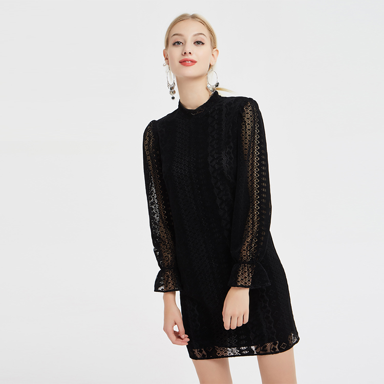 China Long Sleeve Black Lace Dress Manufacturer
