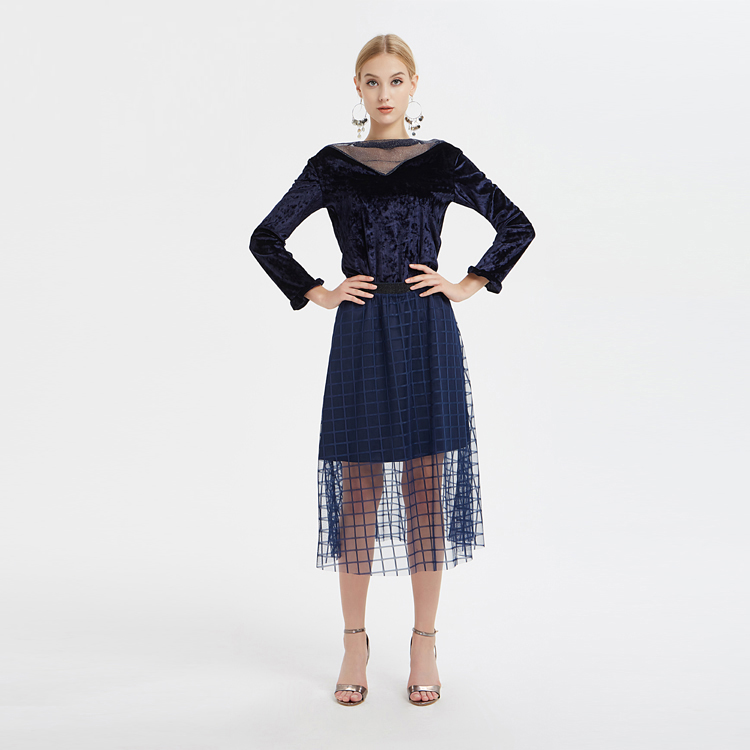 Ladies Fashion Elastic Waist Check Skirt Chinese Manufacturer