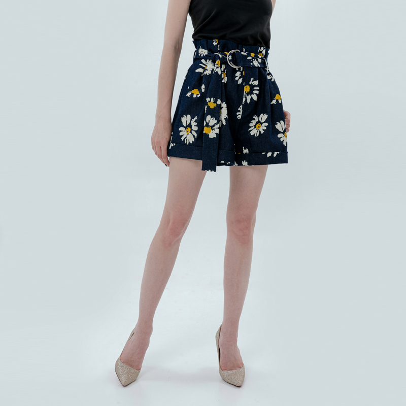 Ladies Floral Print Demin Shorts