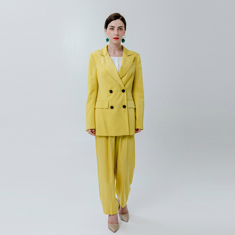 Calça de cintura alta feminina em amarelo limão