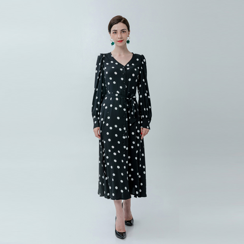 Ladies Max Polka Dots Dress with Sided Split