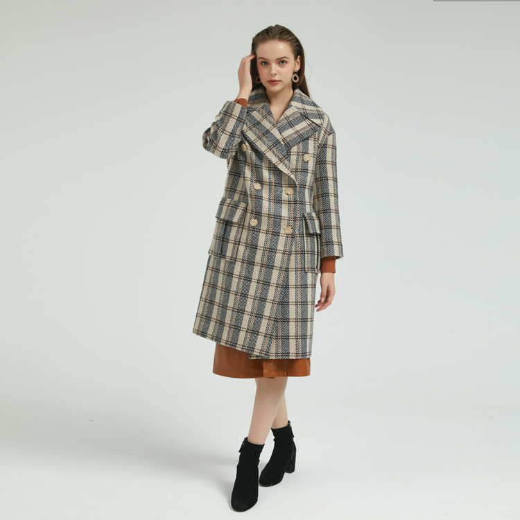 Ladies Wool Check Coat China Factory