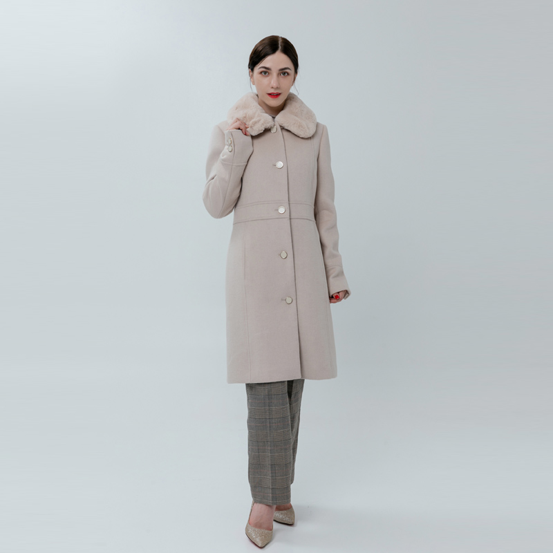 Ladies Wool Coat with Faux Fur Collar