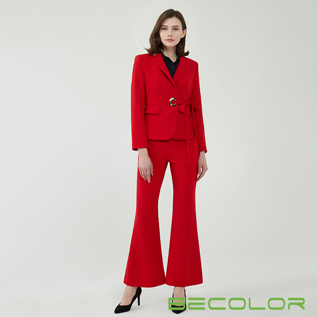 Lapel Collar Jacket with Flared Pants
