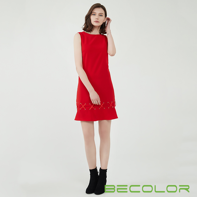 Red Sleeveless Ruffle Fit Dress China Factory