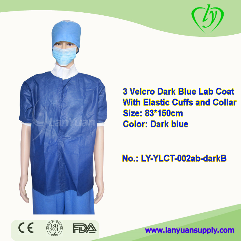 3 Velcro Bleu foncé Lab Robe Avec tricotées Poignets et col