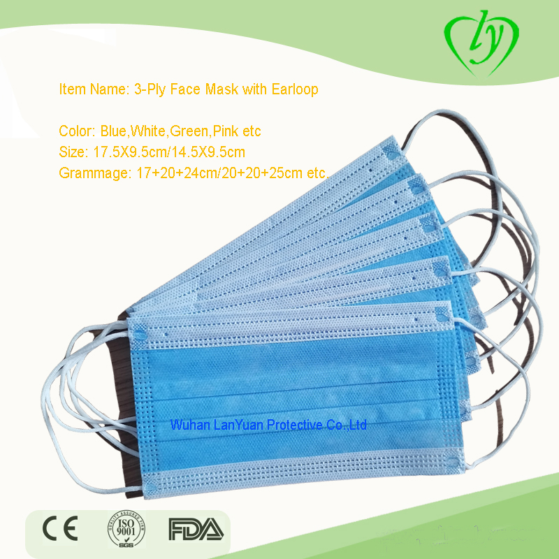 Blue Disposable 3ply Non-woven Fave Mask