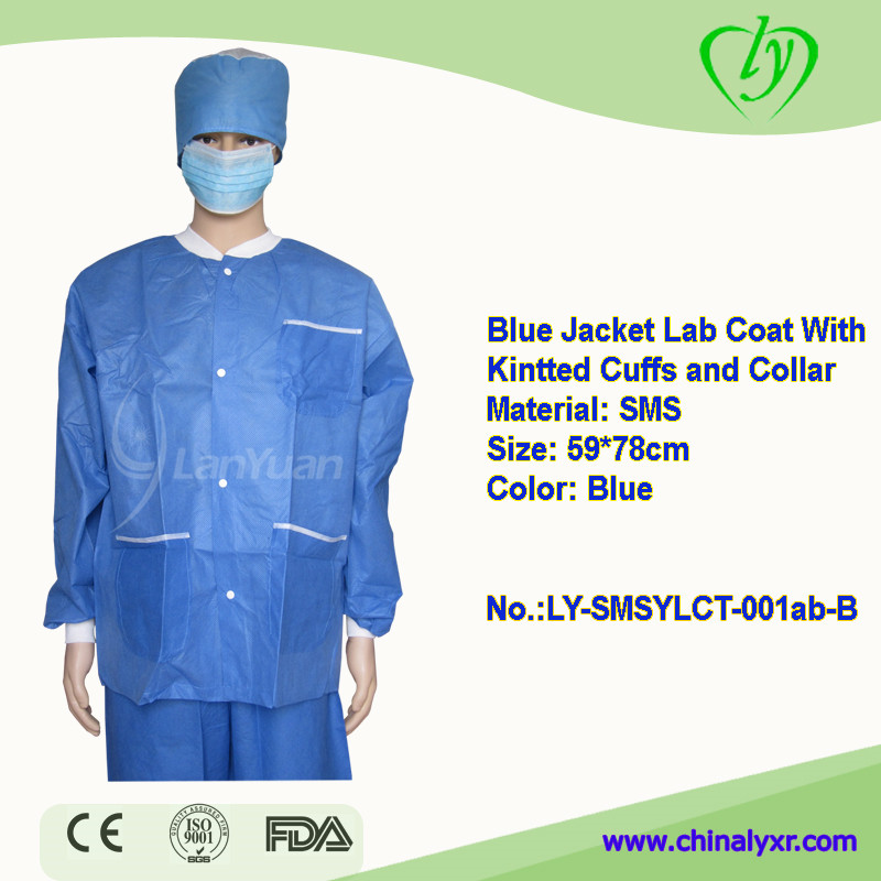 Blue Jacket Lab Coat With Knitted Cuffs and Collar