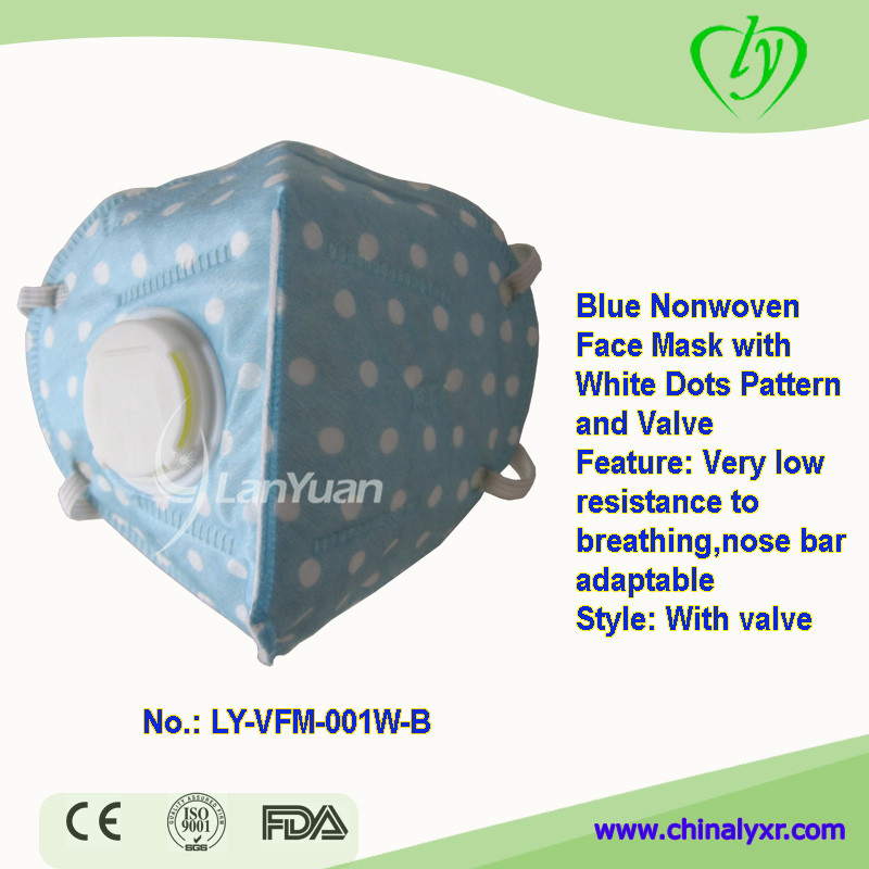 Blue Nonwoven Face Mask with White Dots Pattern and Valve