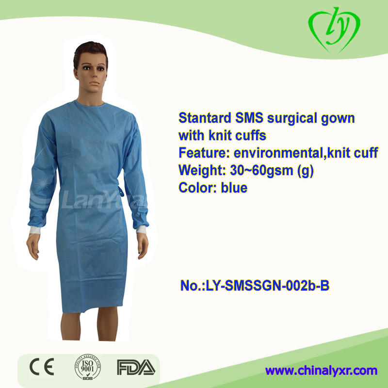 Robe chirurgicale SMS Standard bleue avec manche tricotée