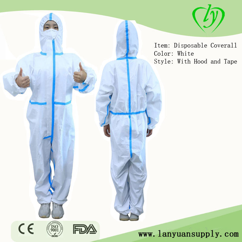 Disposable Coverall With Hood and Blue Tape