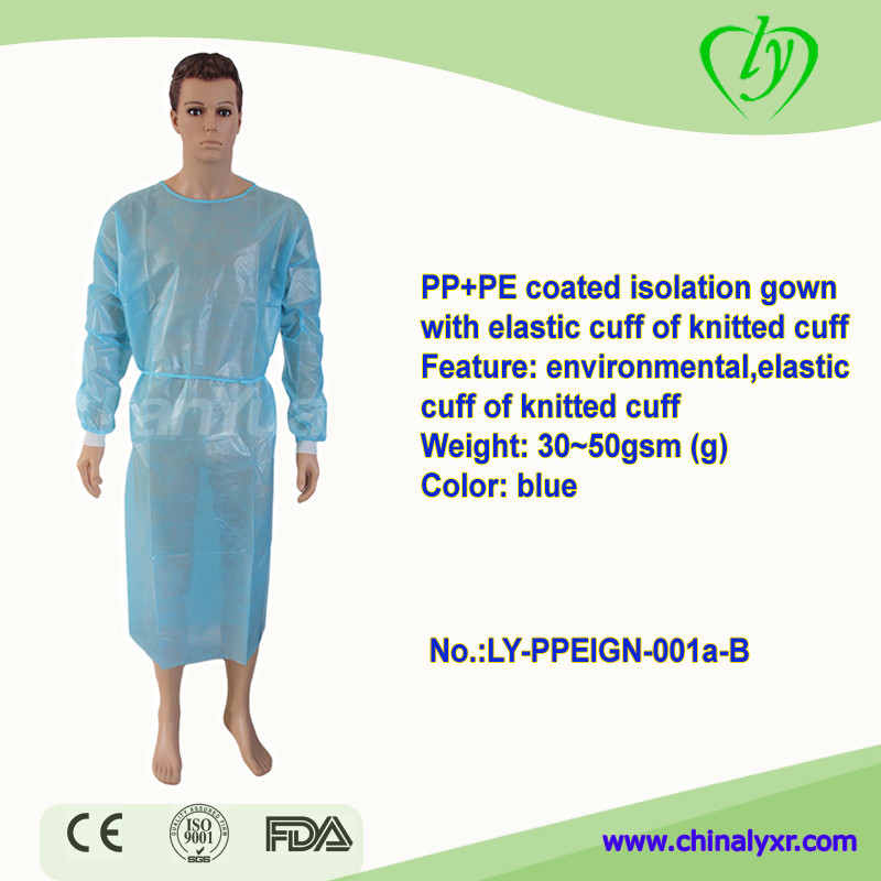 Disposable High Quality PP+PE Coated Isolation Gown