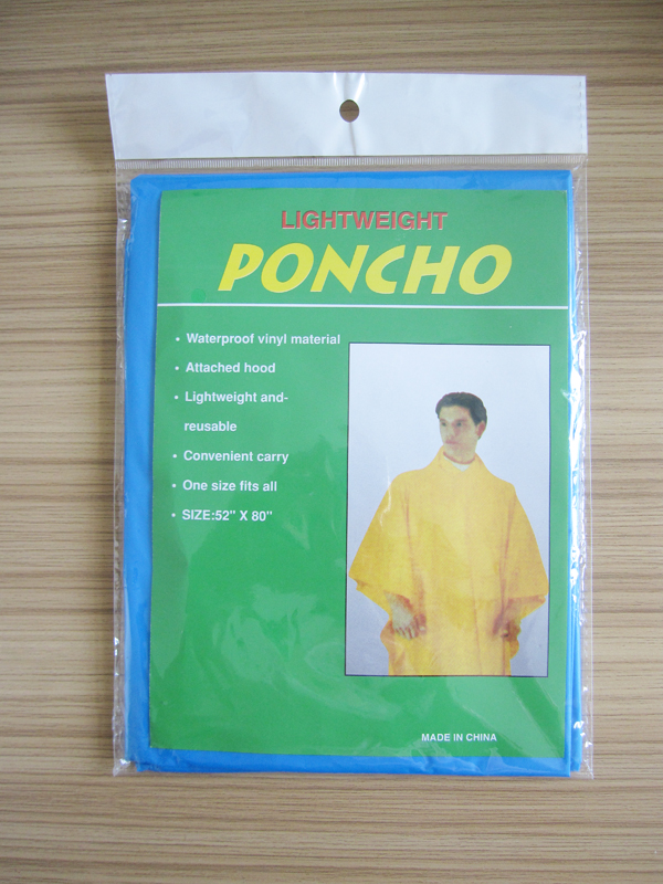 Disposable Blue PEVA Poncho Clothing Hooded With String